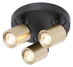Freelight Spot de plafon Razza, negru/auriu, Ø 28,5 cm, 3 lumini., reglabil, Negru, Camera de zi / sufragerie, Metal, Modern