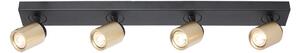 Freelight Spot de plafon Razza, negru/auriu, lungime 82 cm, 4 lumini., reglabil, Negru, Camera de zi / sufragerie, Metal, Modern