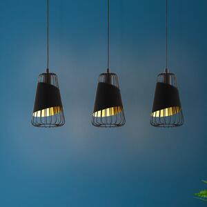 EGLO Lampă suspendată Austell, lungime 76,5 cm, negru / auriu, 3 lumini., reglabil, Negru, Camera de zi / sufragerie, Metal, Modern