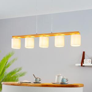 EGLO Castralvo lampă suspendată, lungime 115 cm, lemn/alb, 5 lumini, material, reglabil, Lemn, Camera de zi / sufragerie, Țesătură / Textil, Modern