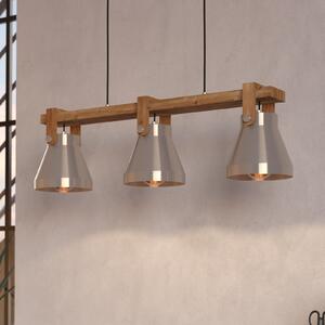 EGLO Lampă suspendată Cawton, lungime 76 cm, oțel/maro, 3 lumini, oțel, reglabil, Lemn, Camera de zi / sufragerie, Lemn, Design industrial
