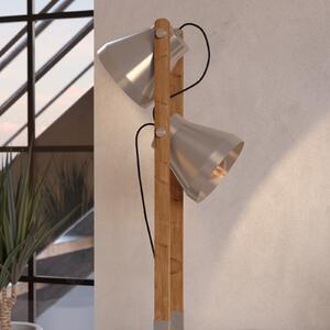 EGLO Lampă de podea Cawton, înălțime 134,5 cm, oțel/maro, oțel cu 2 lumini, Lemn, Camera de zi / sufragerie, Lemn, Design industrial