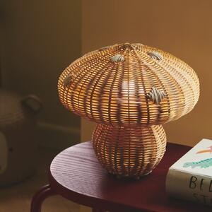 Nordlux Lampă de masă Allie, rattan, formă ciupercă, maro natural, Lemn, Camera de zi / sufragerie, Lemn