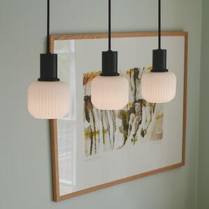 Nordlux Lampă suspendată Milford Mini, 3 lumini, negru, sticlă cu nervuri, reglabil, Negru, Camera de zi / sufragerie, Metal