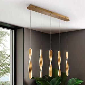 Schuller Valencia Lampă suspendată cu LED Twist, 5-fl. Aluminiu, metal, acrilic, culoare, reglabil, Auriu / Alamă, Camera de zi / sufragerie, Metal