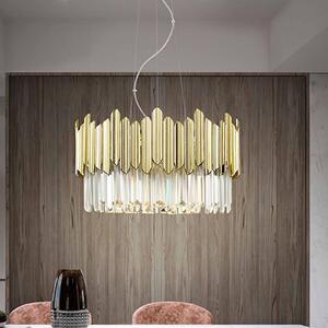 Schuller Valencia Lampă suspendată Tiara, rotundă, sticlă fațetată, crom/aur, Auriu / Alamă, Camera de zi / sufragerie, Metal