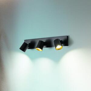 Fabas Luce Spot Modo, 3 flăcări, negru, inele decorative, GU10, aluminiu, Negru, Hol, Aluminiu, Modern