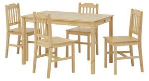 Set de masa cu 4 scaune din lemn de pin masiv natur
