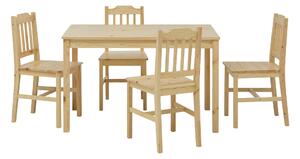 Set de masa cu 4 scaune din lemn de pin masiv natur