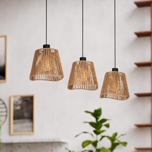 EGLO Lampă suspendată Lavister, negru/natural, 3 lumini, hârtie, reglabil, Bej, Camera de zi / sufragerie, Hârtie / Carton, Modern