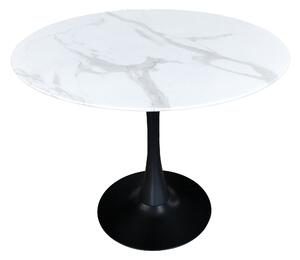 Masa rotunda cu blat din sticla si cadru metalic 100 cm alb/negru
