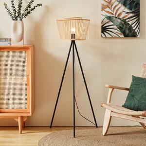 EGLO Lampa de podea Hykeham, înălțime 129,5 cm, natural/negru, bambus, Lemn, Camera de zi / sufragerie, Bamboo, Scandinavă