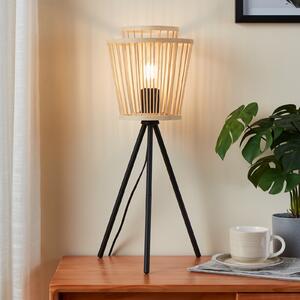 EGLO Lampă de masă Hykeham, înălțime 57 cm, naturală/neagră, bambus, Lemn, Camera de zi / sufragerie, Bamboo, Scandinavă