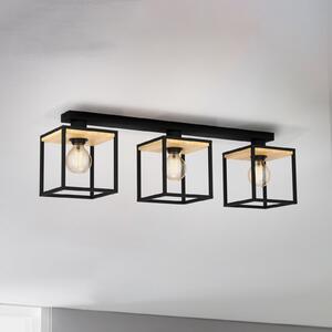 EGLO Plafonieră Libertad, lungime 86 cm, negru/lemn 3 lumini., reglabil, Negru, Camera de zi / sufragerie, Metal, Modern