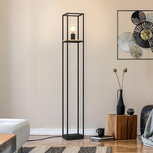 EGLO Libertad lampă de podea, înălțime 128,5 cm, negru/lemn, oțel, Negru, Camera de zi / sufragerie, Metal, Modern