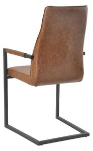 Set masa dreptunghiulara din lemn de salcam cu 4 scaune din piele artificiala maro deschis 160x85 cm