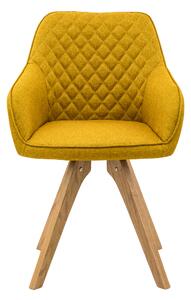 Set masa ovala din lemn gri cu 4 scaune tapitate galbene 180x90 cm