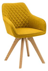 Set masa ovala din lemn gri cu 4 scaune tapitate galbene 160x90 cm