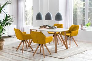 Set masa ovala din MDF cu 4 scaune tapitate galbene 160x90 cm