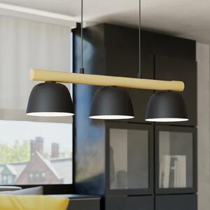 EGLO Suspensie Sherburn, lungime 77 cm, negru/maro, 3 lumini., reglabil, Negru, Camera de zi / sufragerie, Lemn, Modern
