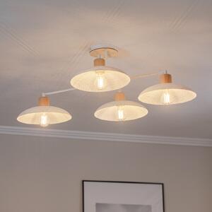 EMIBIG LIGHTING Plafonieră Kobe, 4 becuri, oțel, lemn, alb, reglabil, Alb, Camera de zi / sufragerie, Metal