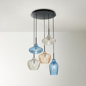 Fabas Luce Lampă suspendată Olbia, Ø 50 cm, 5 lumini, chihlimbar/albastru/bej, sticlă, reglabil, Multicolor, Camera de zi / sufragerie, Sticlă, Modern