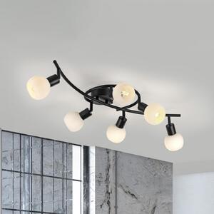 JUST LIGHT. GmbH Plafonieră Loki, 6 lumini, negru, fier, sticlă, Negru, Camera de zi / sufragerie, Metal