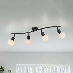 JUST LIGHT. GmbH Plafonieră Loki, 4 lumini, negru, fier, sticlă, Negru, Camera de zi / sufragerie, Metal