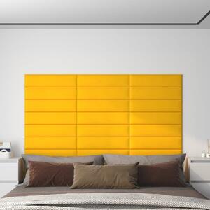 Panouri de perete, 12 buc., galben, 60x15 cm, Catifea, 1,08 m²