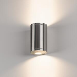 SLV lampă de perete Rox, aluminiu periat, aluminiu, Ø 12,5 cm, sus/jos, reglabil, Metalic, Aluminiu, Modern