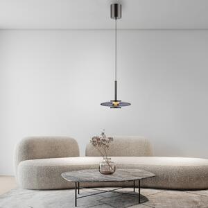 PURE LED lampă suspendată Vitrum, gri, sticlă/aluminiu, Ø 22 cm, reglabil, Gri, Camera de zi / sufragerie, Sticlă, Modern