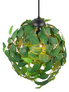 Reality Leuchten Suspensie Leavy, negru/verde, Ø 38 cm, 1-lumină, E27, reglabil, Verde, Camera de zi / sufragerie, Plastic