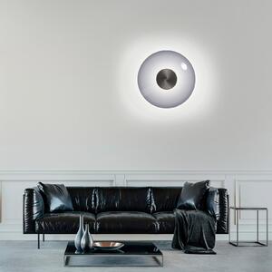 PURE Aplică Vitrum LED, gri, sticlă/aluminiu, Ø 22 cm, reglabil, Gri, Camera de zi / sufragerie, Sticlă, Modern
