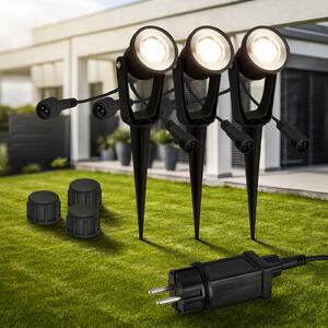 Briloner Spot LED cu vârf de pământ 3918035 12V set pornire 3, negru, Ø 5 cm, Negru, Plastic, Modern