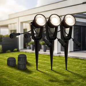 Briloner LED pământ spike spot 3919035 12V 3-spot extensie, negru Ø 5 cm, Negru, Plastic, Modern