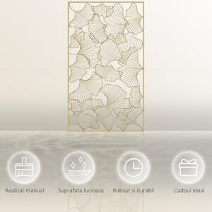 HOMCOM Decor de perete metalic 3D, decoratiune de perete aurie cu cadru dreptunghiular si frunze de ginkgo, 50 x 85 cm | AOSOM RO