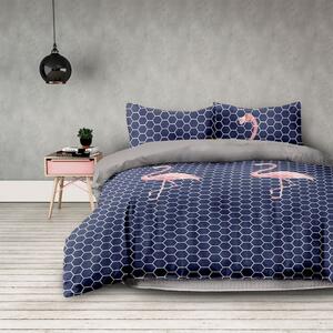 Lenjerie de pat albastru închis cu flamingo