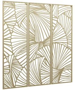 HOMCOM Decor de perete din metal , 3 piese, frunze aurii, 30 x 90 cm | AOSOM RO