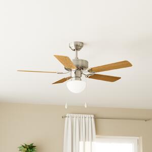EGLO Ventilator de tavan Cadiz, E27, comutator cu cablu, nichel mat, Metalic, Camera de zi / sufragerie, Lemn