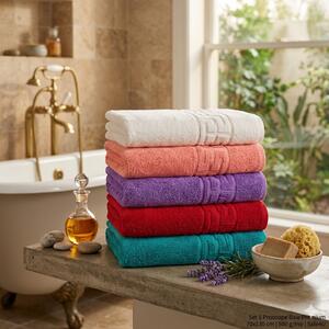 Set 5 Prosoape Baie 70x130 cm, Bumbac 100%, Densitate 500g/mp, Culori Mixte