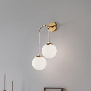 Opviq Aplică de perete Jewel 10585 auriu, sticlă opală 55 x 30 cm 2 becuri., reglabil, Auriu / Alamă, Camera de zi / sufragerie, Sticlă, glob