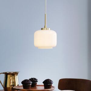 Dyberg Larsen Lampă suspendată Arp, alamă, sticlă, Ø 15 cm, reglabil, Auriu / Alamă, Camera de zi / sufragerie, Sticlă, Design