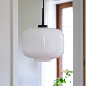 Dyberg Larsen Lampă suspendată Arp, albă, sticlă, Ø 30 cm, reglabil, Alb, Camera de zi / sufragerie, Sticlă, Design
