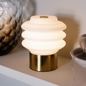 Dyberg Larsen Lampă de masă cu LED și baterie Diva, alb/culoarea alamei, reglabil, Auriu / Alamă, Camera de zi / sufragerie, Sticlă, Design