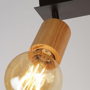 Searchlight Spot de plafon Spinny, 4 becuri, lemn cauciuc, 90 cm lungime, E27, reglabil, Lemn, Camera de zi / sufragerie, Lemn, Modern