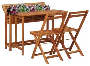 Masă cu jardinieră de grădină, 2 scaune bistro, lemn de acacia