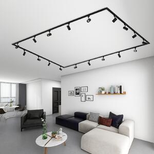 Lindby Sistem de șine Linaro, GU10, 18 lămpi, negru, reglabil, Negru, Hol, Aluminiu, Modern, Plafon cu flacără multiplă