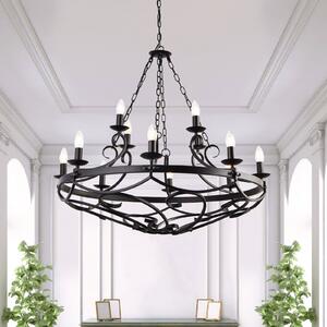 Searchlight Candelabru Cartwheel III, 12 becuri, Ø 89cm, negru, metal, reglabil, Negru, Camera de zi / sufragerie, Metal, Antichitate, Candelabru