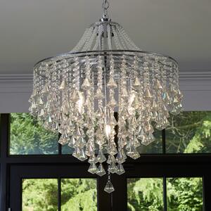 Searchlight Candelabru Dorchester, sticlă de cristal, 5 becuri, Ø 64 cm, E14, reglabil, Metalic, Camera de zi / sufragerie, Sticlă, Antichitate, Candelabru