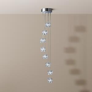 Searchlight Lampă suspendată Ice Cube LED, 8 becuri, crom, sticlă de cristal, Transparent, Camera de zi / sufragerie, Sticlă, Modern